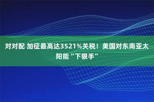 对对配 加征最高达3521%关税！美国对东南亚太阳能“下狠手”